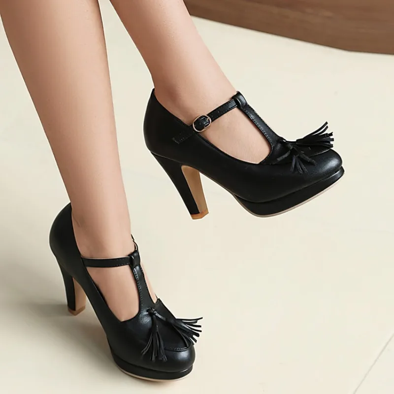 2026 Summer Fashion Women's Shoes Women's Round Head Thick Soled High Heels Tassel Decoration Size 34-48