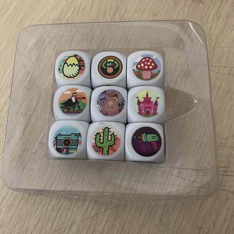 9 Pcs/set Telling Story Dice Game Family/Parents/Party Funny Imagine Magic Toys 2cm Multicolor Pattern Dice