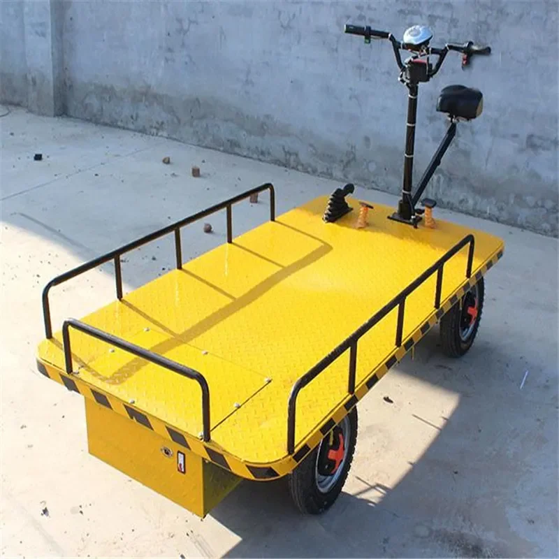 Heavy Duty Electric Flatbed Truck for Warehouse Construction Site Climbing Four Wheel Platform Cart with Optional Guardrail