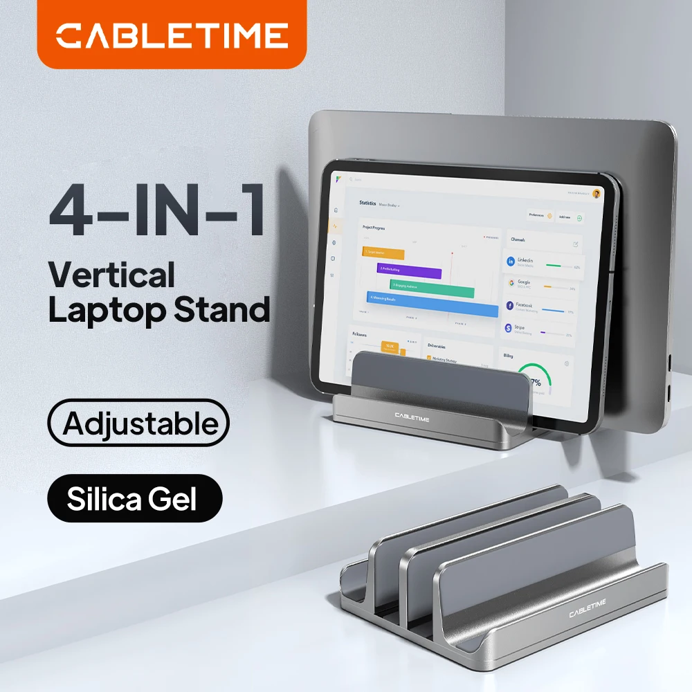 Soporte Vertical para ordenador portátil CABLETIME, soporte de aluminio para portátil para MacBook Air Pro, iPad, HP, Dell, teléfono, portátil Dual, tableta