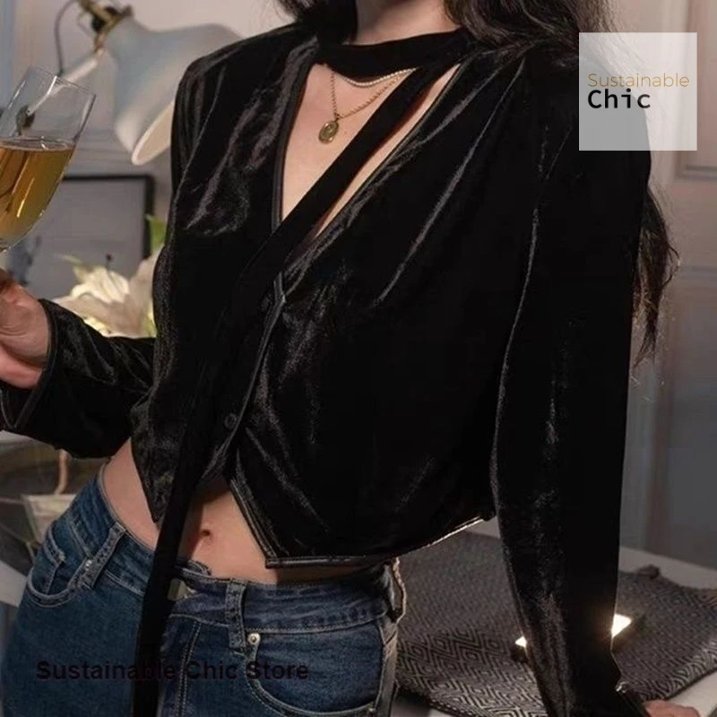 

French V-neck Ribbon Golden Fleece Shirt Ladies' Spring and Autumn New Temperament Retro High Fashion Design Sense Casual Top