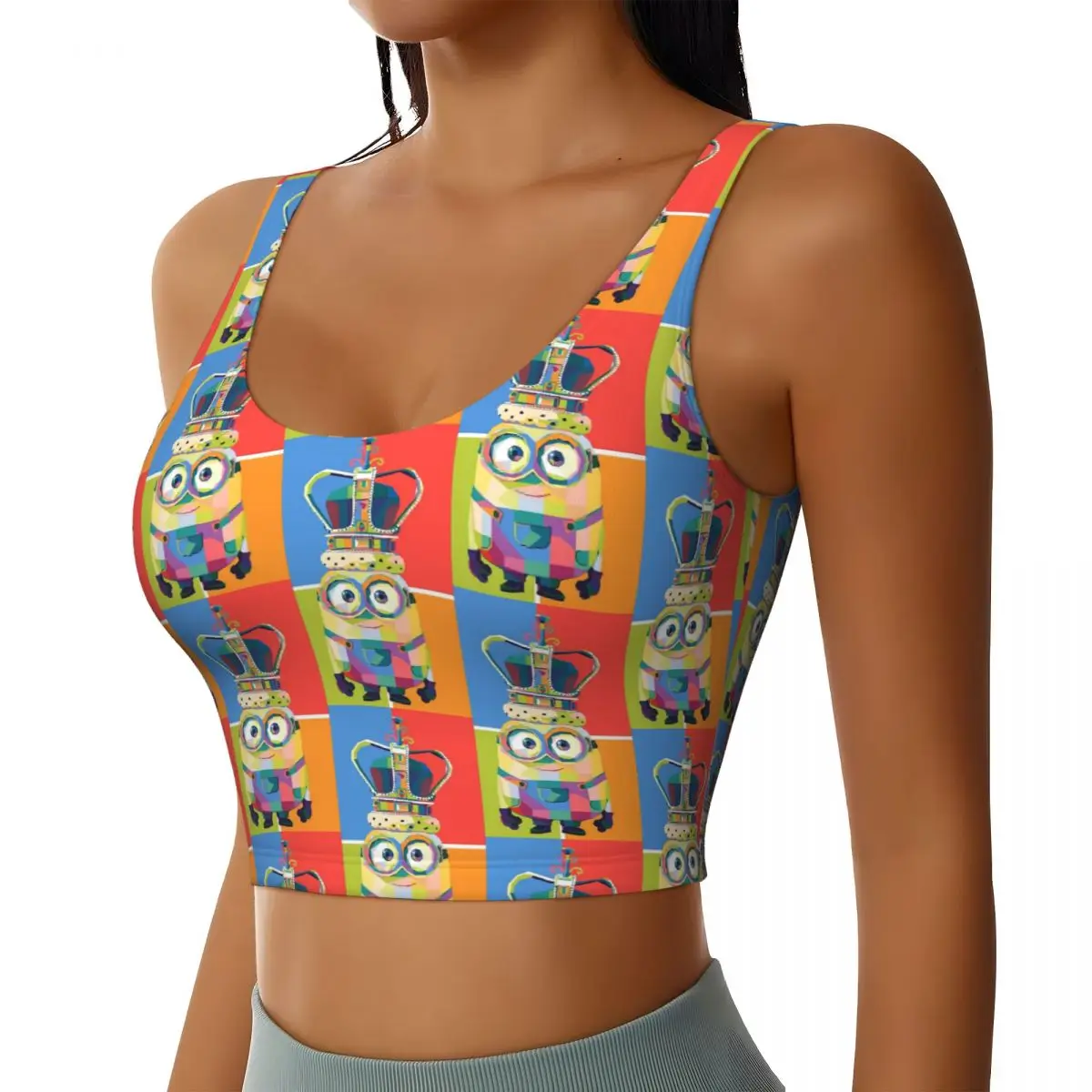 Custom Minions Crown Workout Crop Tank Tops for Women Running Sports Bras