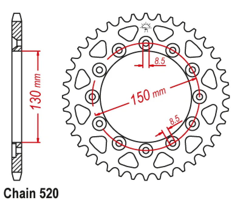 520 Motorcycle Rear Sprocket For Honda NS250 NSR250 86-87 CBR250 XL250 78-83 XL400 1982 XR200 84-02 XR250 82-89 XR500 79-85