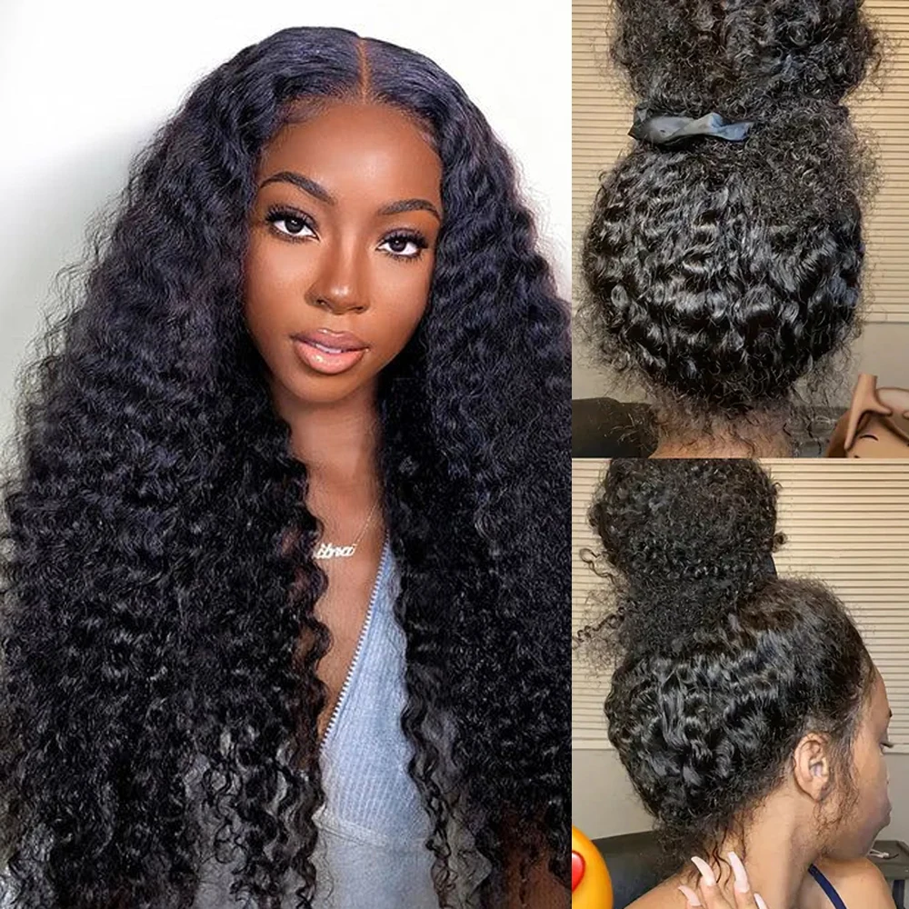 Deep Wave Invisible Strap 360 Full Lace Wig Human Hair Wigs 200 Density 30 Inch Curly Black Wig Brazilian Water Wave PrePlucked image 2