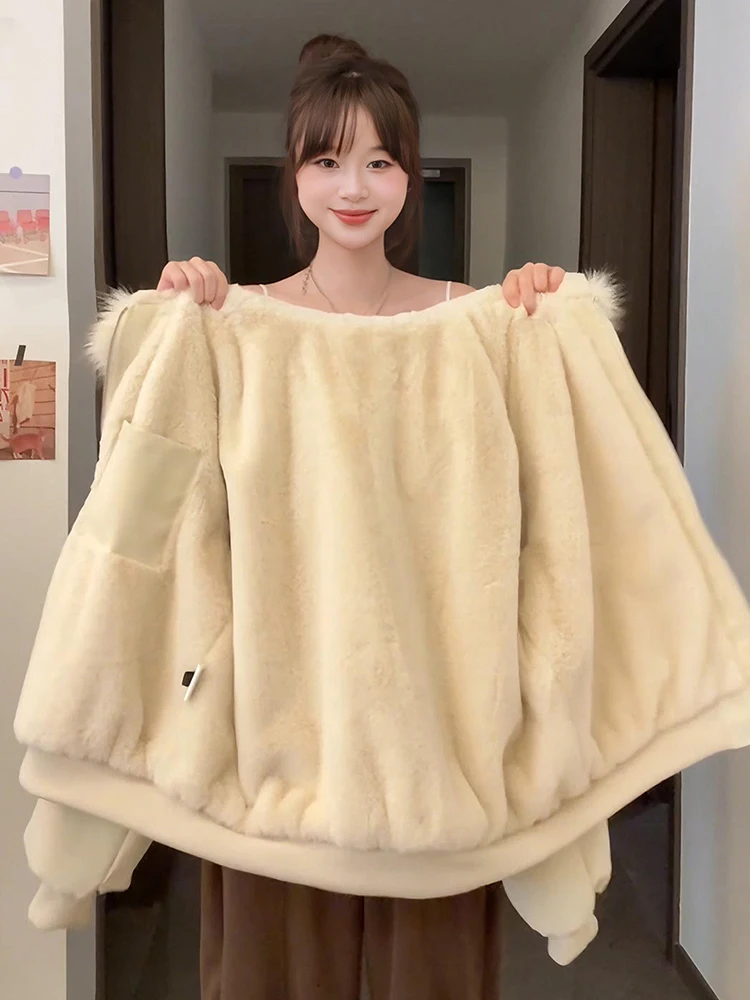 

Cleanfit eepskin Fce Lined Thiened Loose round Ne Zipper Cotton Jaet Autumn Winter Outerwear Comfortable Commute S...