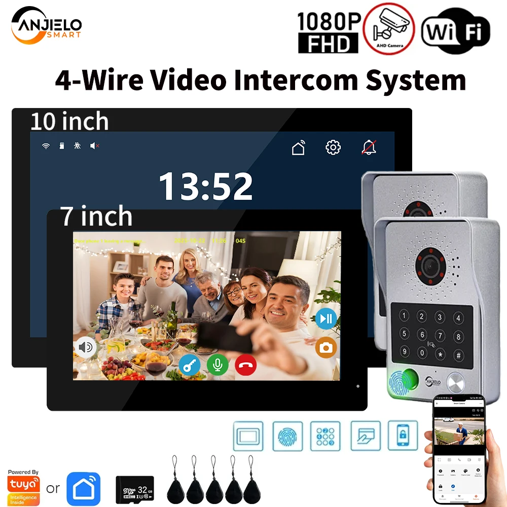

Anjielo5in1doorbell with camera 1080PHD video intercom system Tuya smart motion detection video fingerprint unlocking Protection