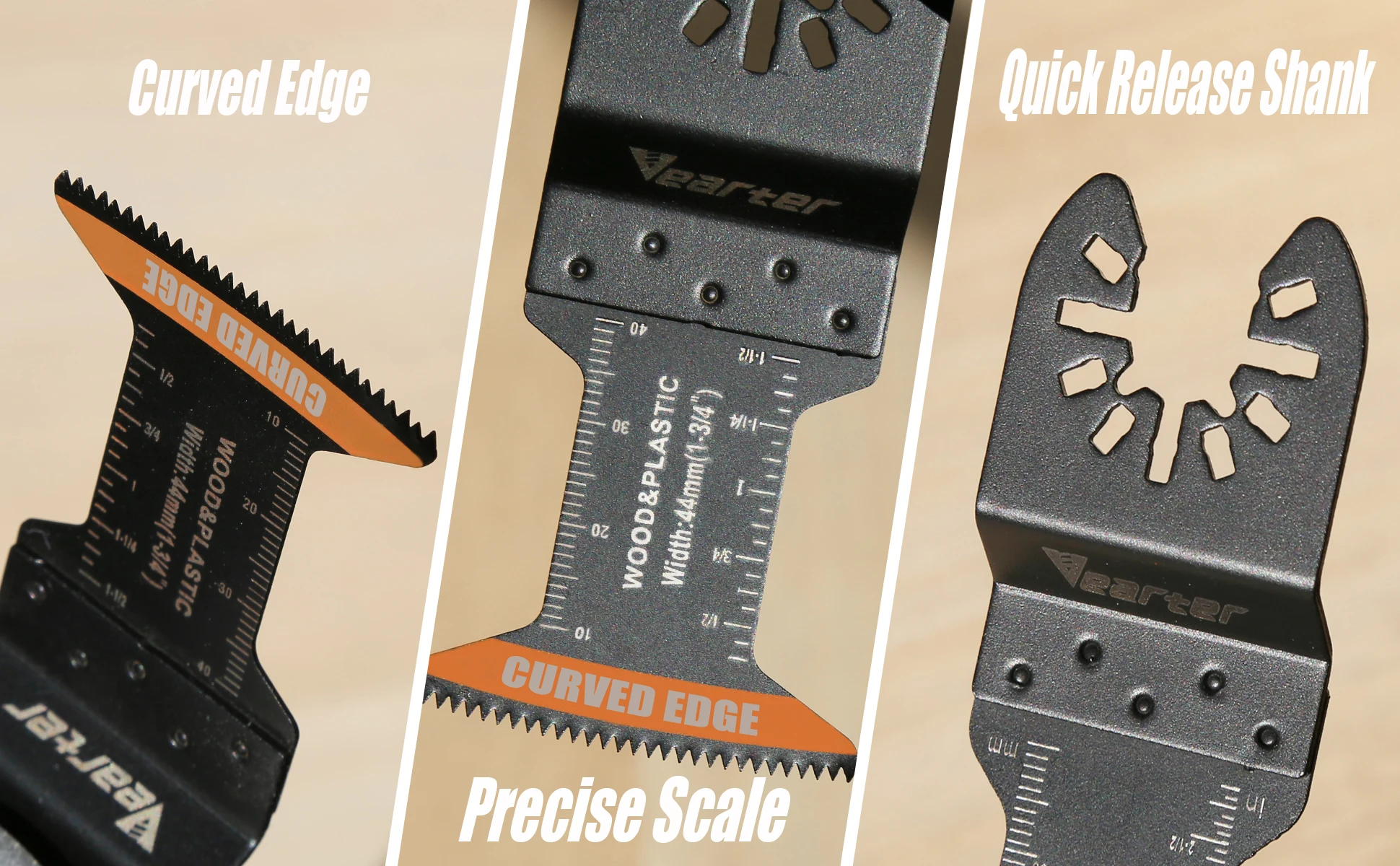 3/10 Stück Vearter 44 mm oszillierende Multitool-Klingen mit gebogenen Kanten, HCS-Sägeblätter, geeignet für Holz- und Kunststoffmaterialien – Detail 2