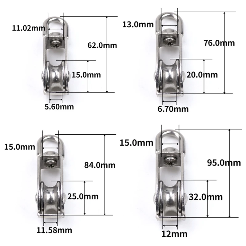 M15/M20/M25/M32 Single Pulley Block Stainless Steel Rotating Lifting Rope Pulley Lifting Wheel Tool