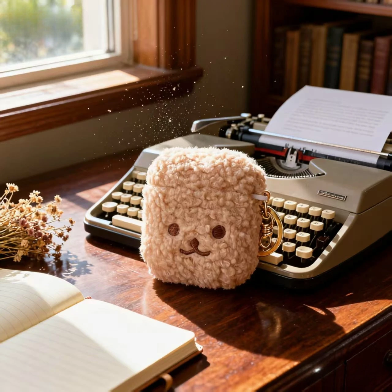 

Solid color plush teddy bear earphone cover is suitable for Apple AirpodsPro3 new 4th generation protective case with keychain.