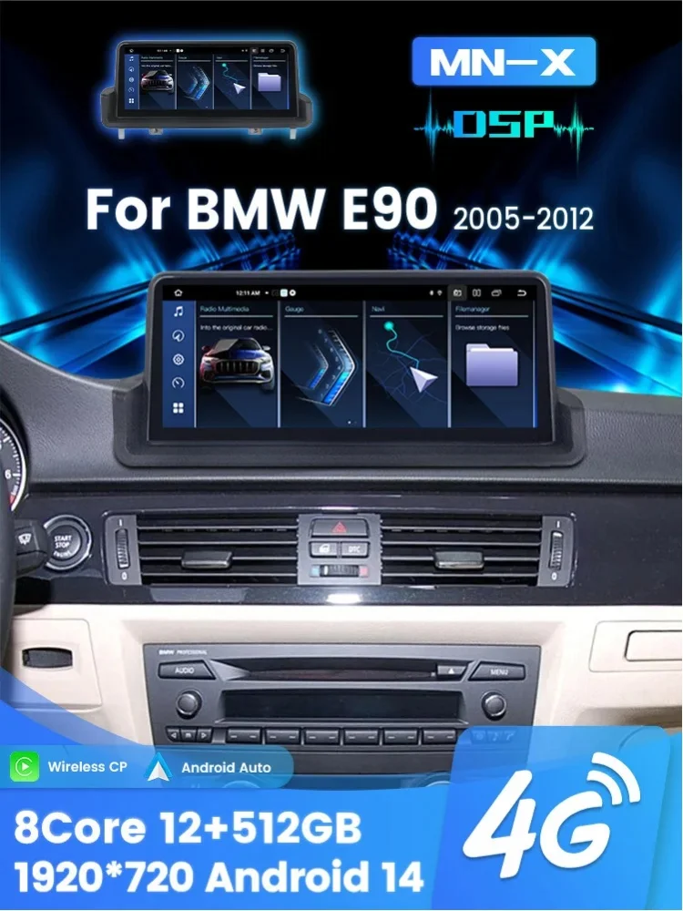 EU-Lagerbestand 1920*720P Android Bildschirm Kabelloses CarPlay Autoradio Multimedia-Player für BMW 3er Serie E90 E91 E92 E93 2005-2012 4G WLAN GPS Audio-Headunit DSP Plug-and-Play