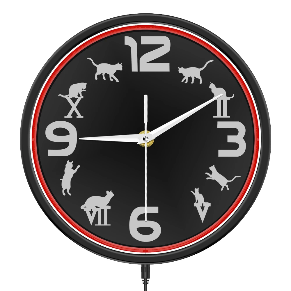 

Vibrant Neon Light Wall Clock for Bar Man Cave Game Room LED Lighting Metal Frame Round Clock Industrial Retro Home Decor Watch