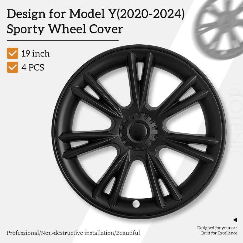 

4 PCS 19Inch Sporty Wheel Hub Cap Matte Black Automobile Wheel Hub Fully Wrap Rim Cover Replacement for Tesla Model Y 2020-2024