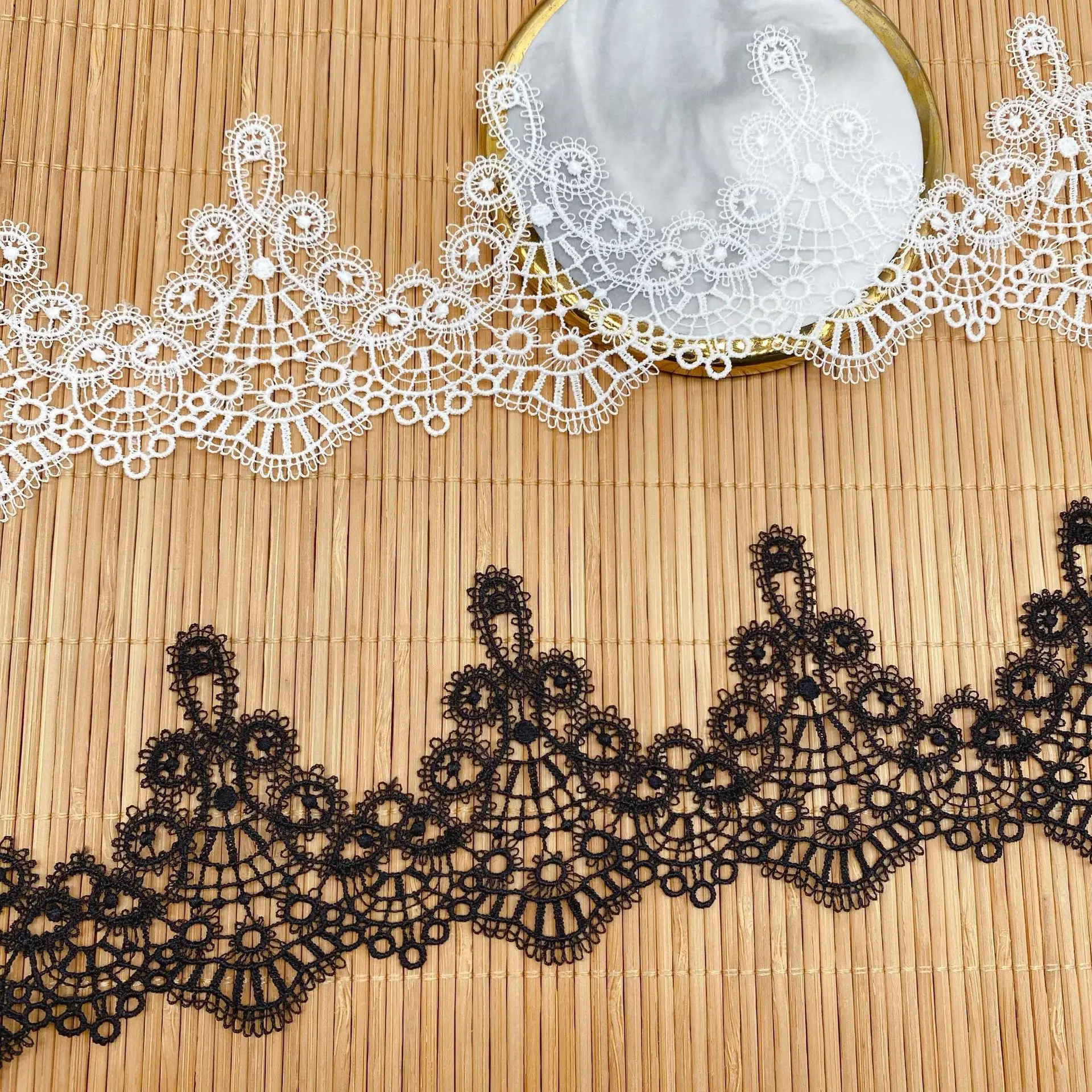 Embroidery Black White Spot Milk Silk Lace Fabric DIY 3Yards of Apparel Home Pajamas Sewing Accessories