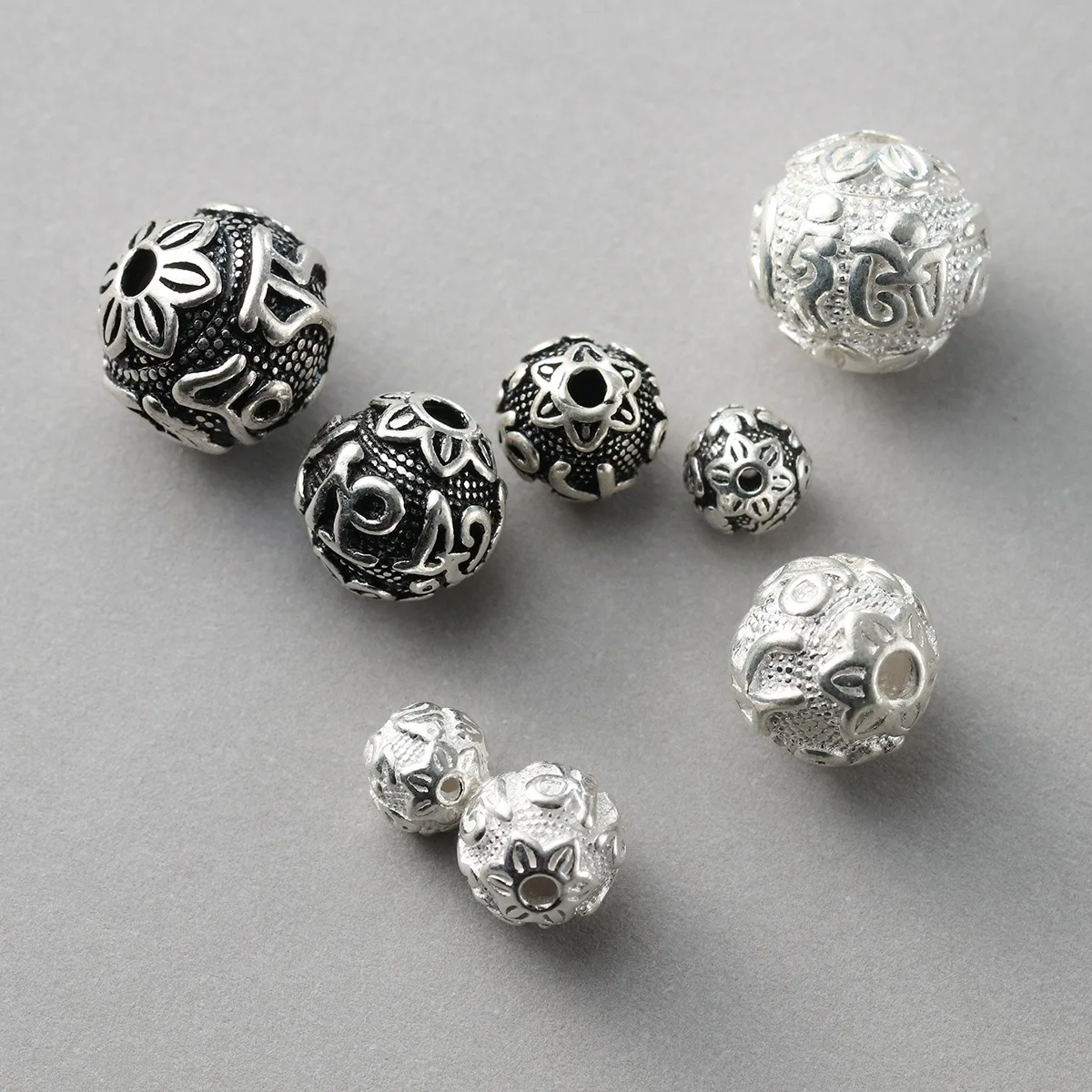 925 Sterling Silver Craftwork Buddhism Mantras Round Spacer Beads 6 8 10 12 14 16mm Buddha Silver Charm Beads DIY Jewelry Making