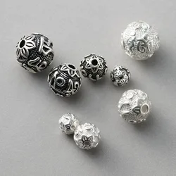 925 Sterling Silver Craftwork Buddhism Mantras Round Spacer Beads 6 8 10 12 14 16mm Buddha Silver Charm Beads DIY Jewelry Making