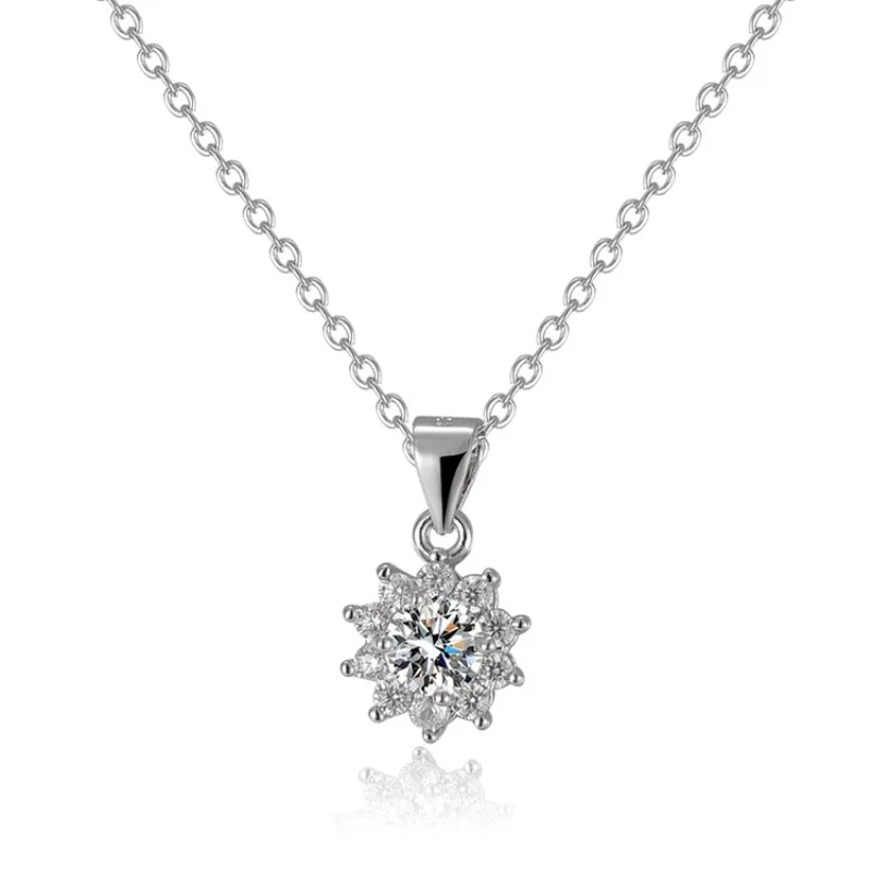 

PT950 Sterling Silver real 0.5 Carat D Color Moissanite Necklace For Women Sun Snowflake Necklace Jewelry Exquisite Gift