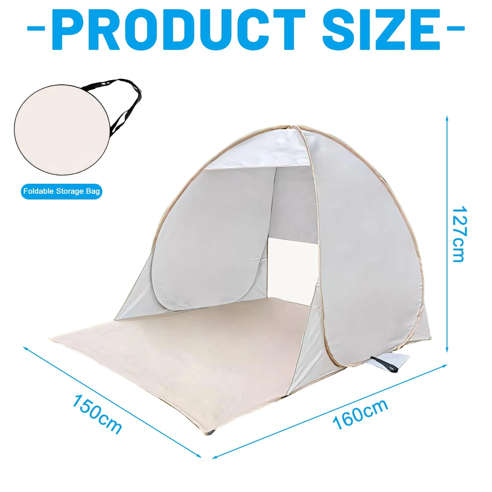 Beach Tent for 2-3 Person One Bedroom Carrying Bag Stakes Vent Zippered Door Easy Setup Four-Season Shade