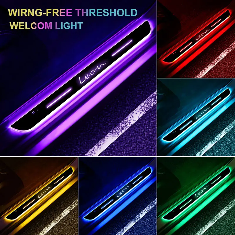 Car door Sill light logo Projector lamp Power Moving LED Welcome Pedal For SEAT LEON Styling Accessories