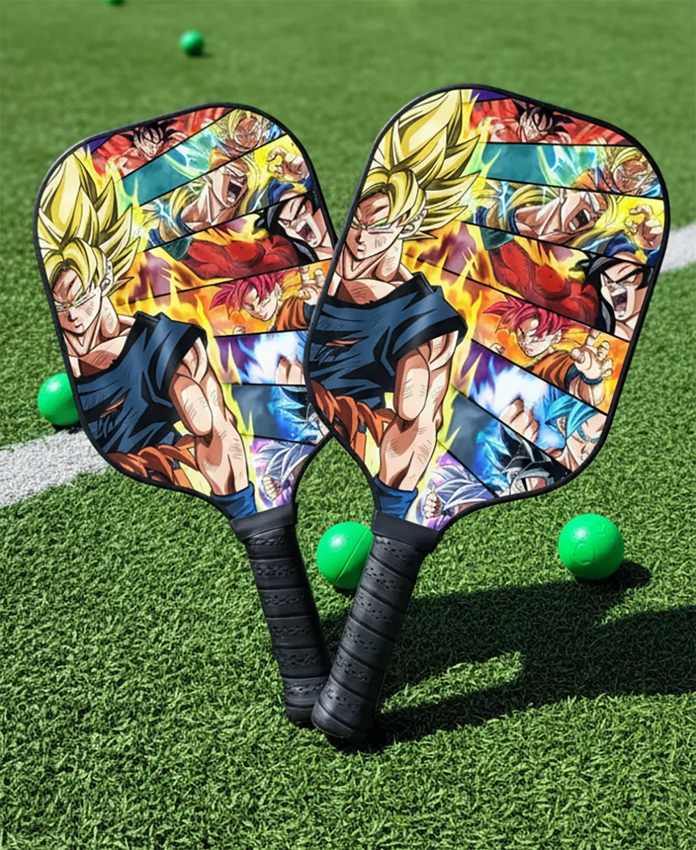 애니메이션 피규어 스타일 드래곤볼 Z 손오공 슈퍼 쿨 카본 파이버 유리섬유 피클볼 패들 - 강력하고 가벼운 디자인