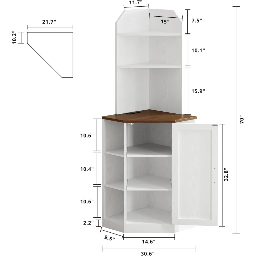 خزانة زاوية ريفية طويلة مع أرفف وأبواب للتخزين والعرض