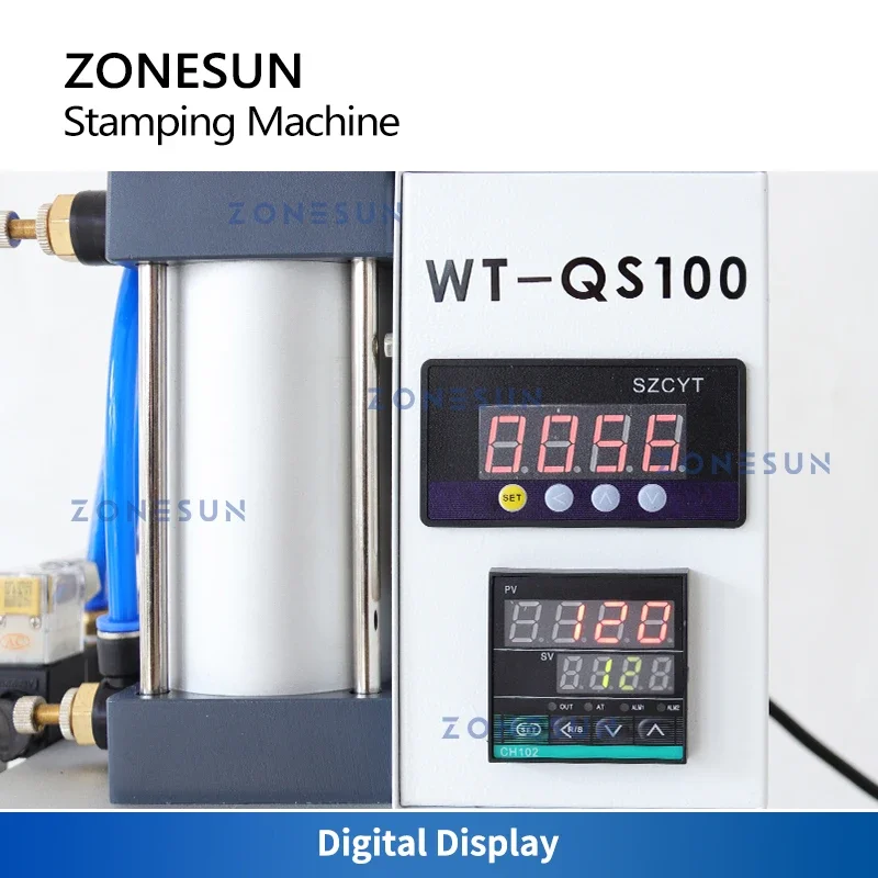 

Пневматический термопресс ZONESUN ZS-QS100 с цифровым управлением для горячего тиснения логотипов и подачи фольги