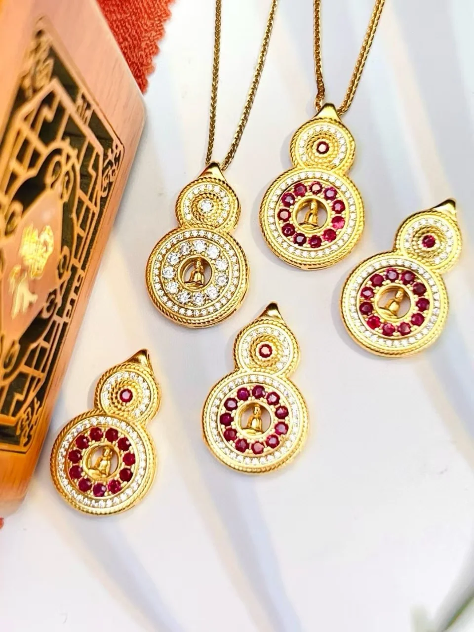 Certificated 925 Silver Natural Pigeon Blood Ruby Gourd Necklace Double-side Wear Lucky Pendant Genderless Children Fine Jewelry
