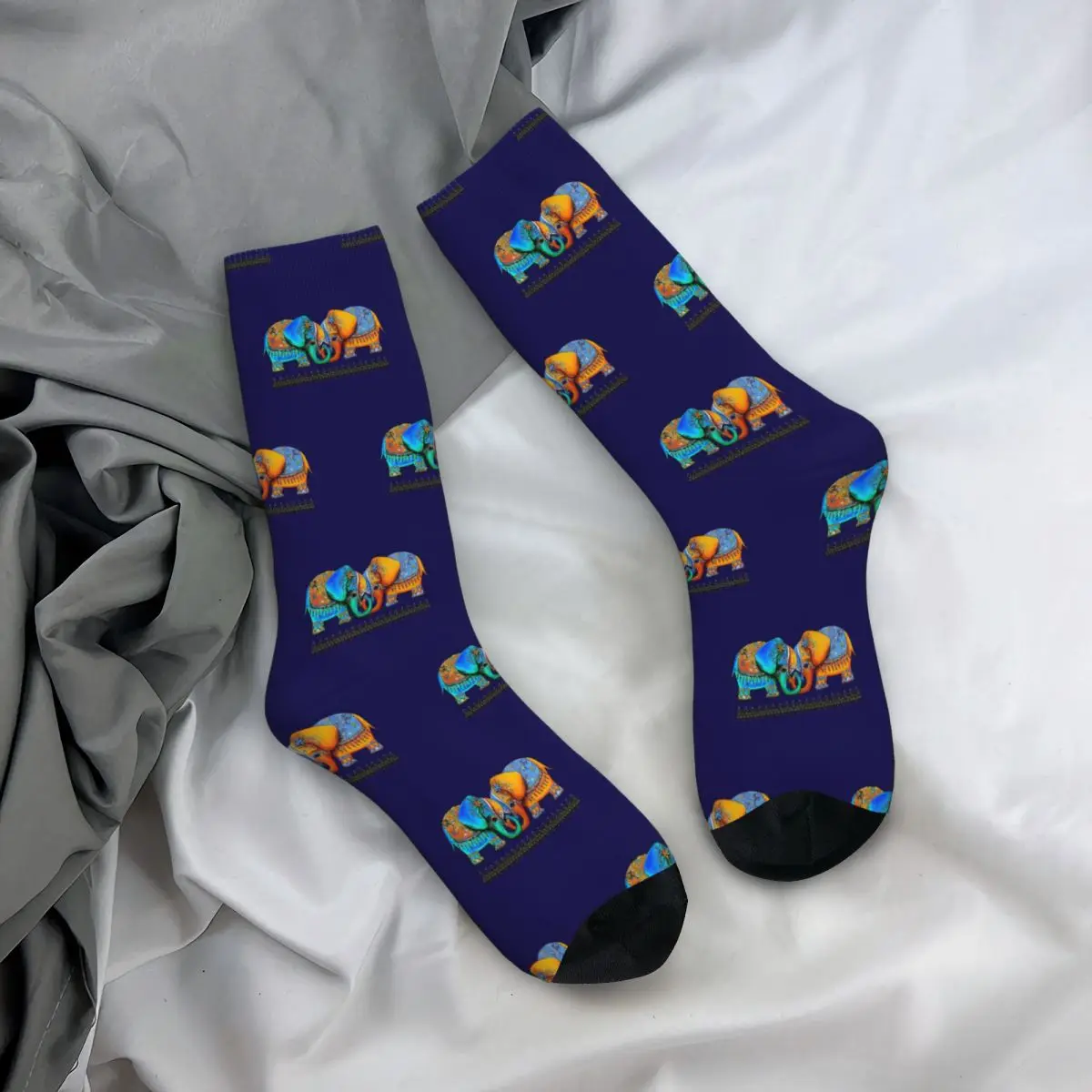 Retro Littlest Elephant Love Basketball Socks Cartoon Animal Polyester Long Socks for Unisex
