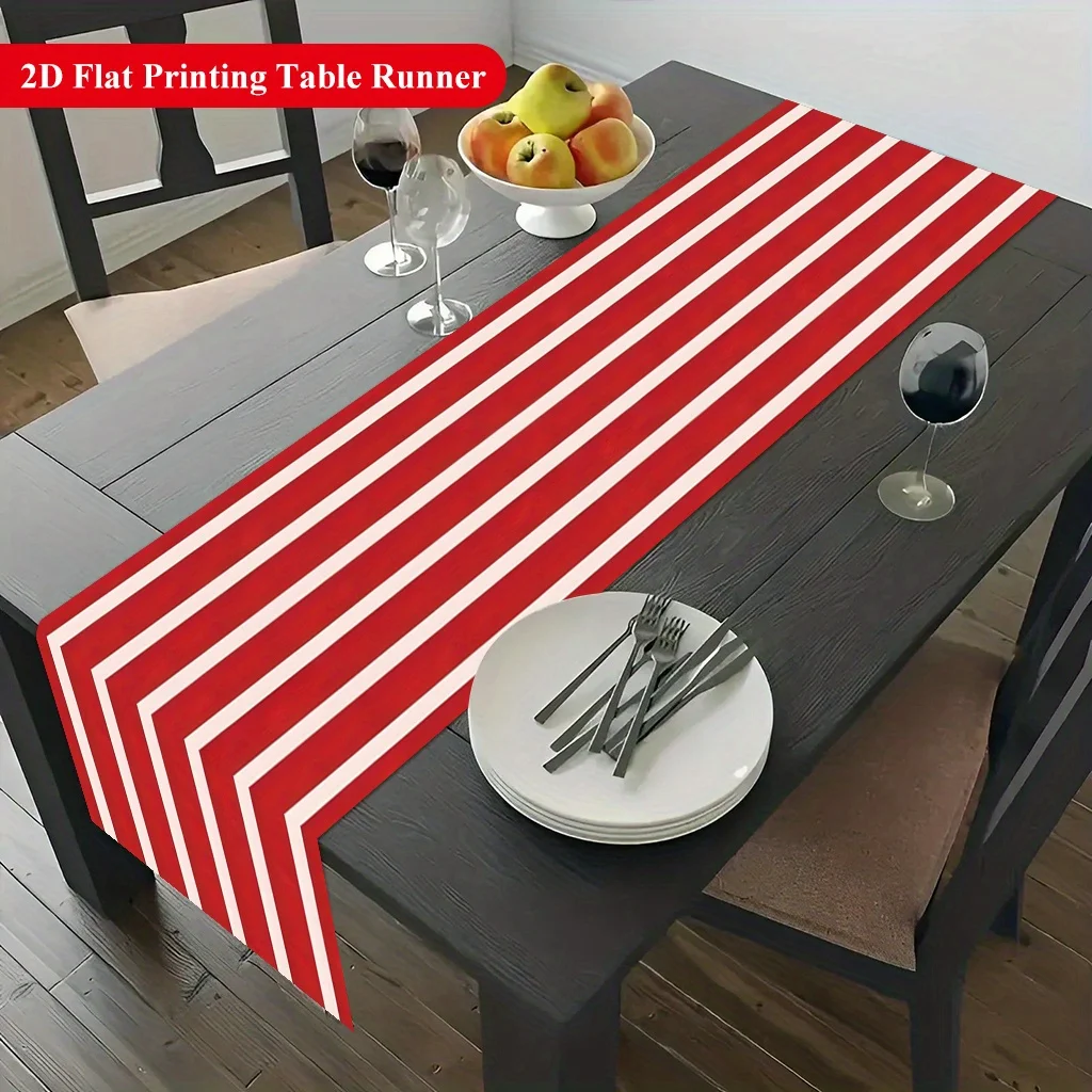 Classic Red and White Striped Print Table Runner -Vibrant Minimalist Motif Decoration for Dining Coffee Table Home Kitchen Feast