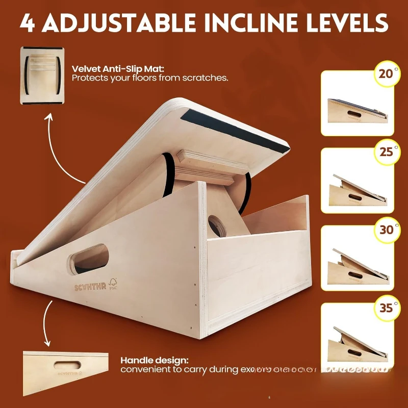 `2‑in‑1 Wooden Tilt Balance Board Portable Home Fitness Adjustable Ankle Elastic Tilt Board Professional Calf Stretcher Gear`