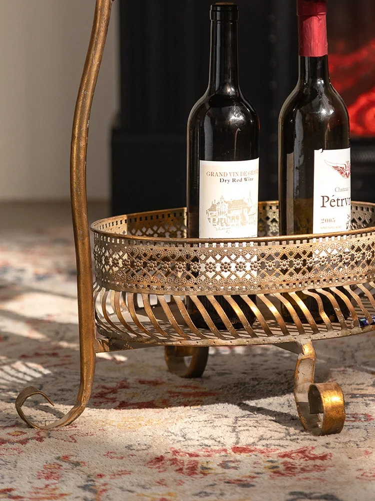 Vintage French-Inspired Two-Tier Metal Serving Stand | Elegant Wine Rack Display | Decorative Plant Stand with Scrollwork
