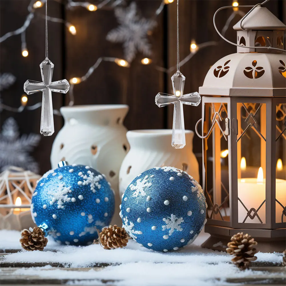 

4Pcs Hanging Transparent Acrylic Cross Ornament Christmas Tree Rearview Mirror Car Decoration Religious Christian Holiday Decor