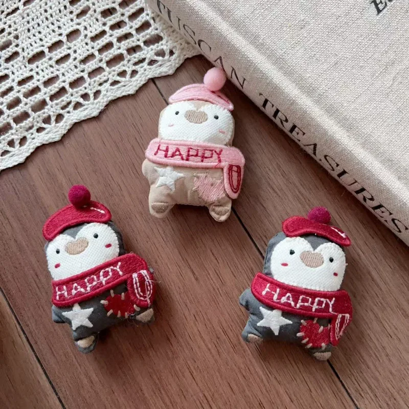 Premium Stuffed Fabric Cartoon Penguin Brother and Sister Plush Doll Hair Clip Brooch Pin for Winter Clothing Trim