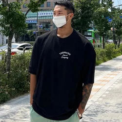 Summer Men Oversized Loose Comfortable Sports T-shirt Cotton New Gym Fitness Bodybuilding Workout Shirts Short Sleeves Tees Top