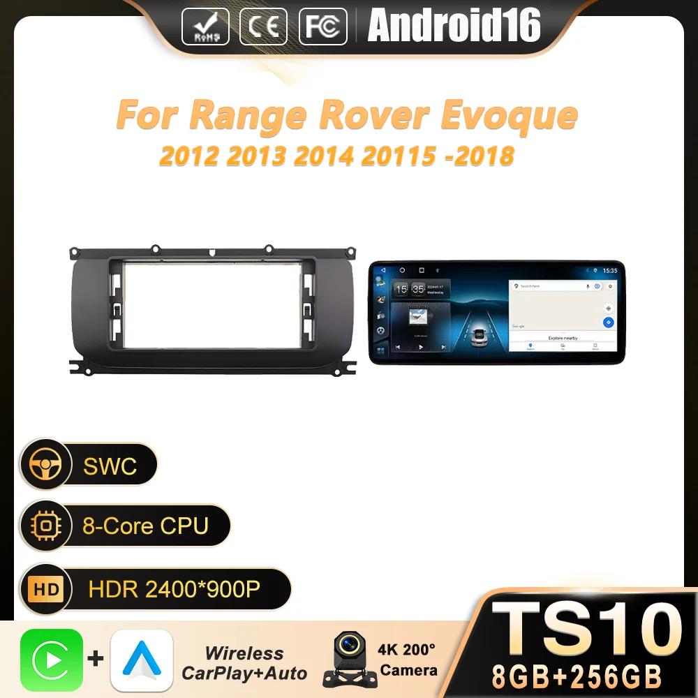 12.3'' Carplay Android 16 For Range Rover Evoque 2012 2013 2014 20115 -2018 Car Radio Multimedia Player Navigation GPS No 2Din