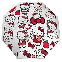 8-Rib 3 Fold Auto Umbrella UV Protection Sun Japanese Hello Kitty Umbrella Cartoon Cat Outside Foldable Lightweight Umbrellas