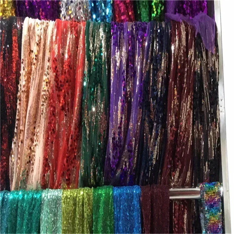 DIY Craft Making Latest Nigerian Lace Fabric Multi-colorful Sequins Tulle Lace Fabric Fashion Net Lace for Women Dresses  130CM