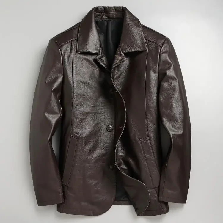 Shop Best.Plus Mew genuine Cowhide business leisure jacket.Classic casual leather Suit jacket.Quality slim cloth.