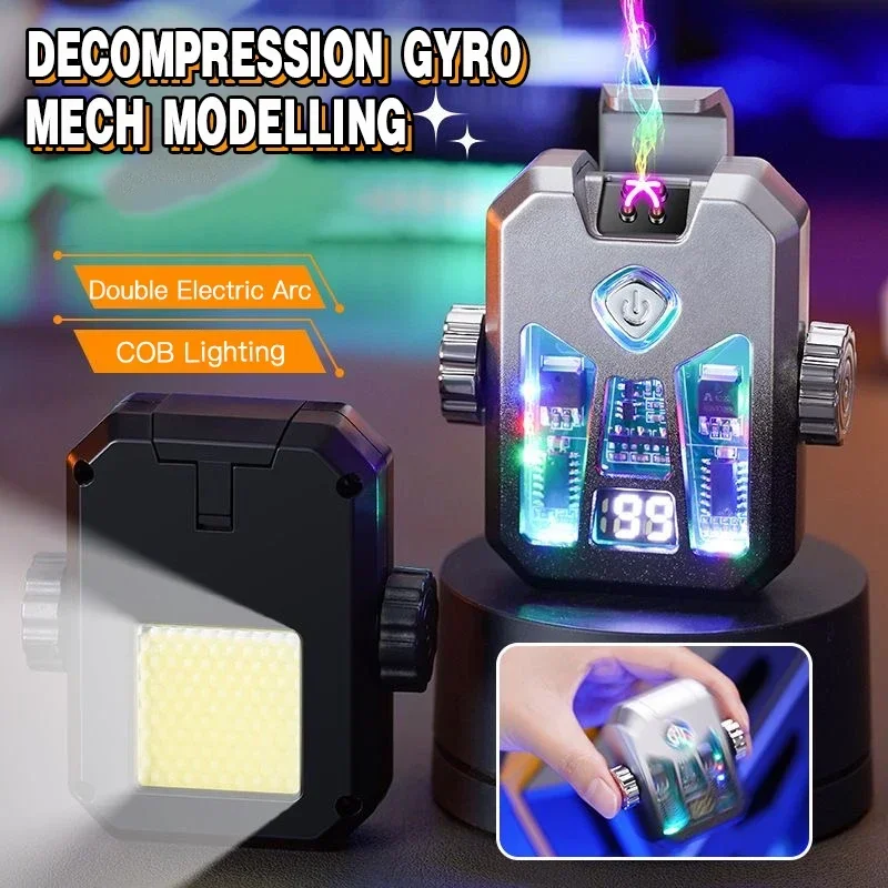 New High-end Black Technology Mecha Style Gyro Lighter Creative Double Arc Rechargeable Lighting Lighter Men's Gift