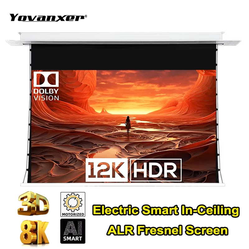 

Newest 72-100 inch AI Intelligent Ceiling Embedded ALR Electric Long Throw Fresnel Projection Screen For Home Theater ﻿