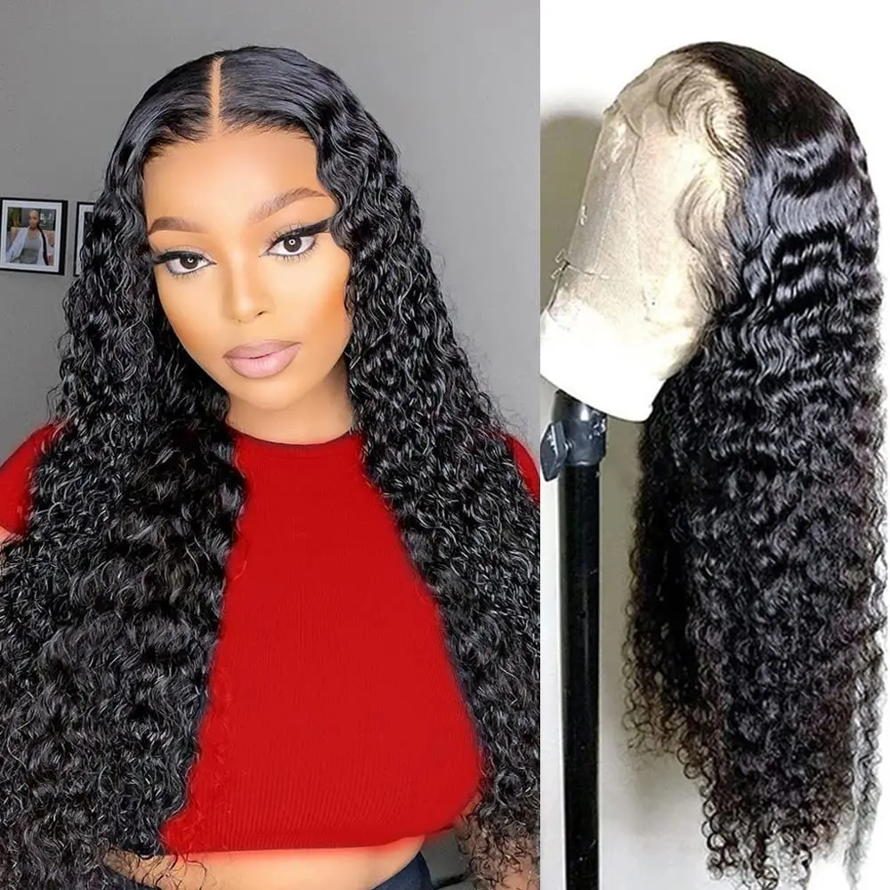 

YATUWIN Deep Wave Frontal Wig 13x4 Hd Transparent Lace Frontal Wig Pre Plucked Remy 28 30 Inch Curly Lace Front Human Hair Wigs