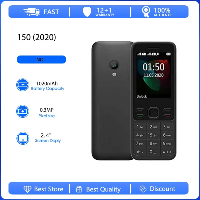 Original Refurbished 150 (2020) 2G Dual Sim Unlocked GSM 900/1800 Mobile Phone Russian Arabic Hebrew Keyboard Made in Finland