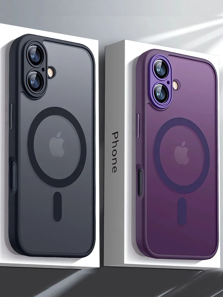 Magnetische Luxe Armor Schokbestendig Case Voor iPhone 17 Air 16 15 14 13 12 11Pro Max Magsafe Draadloze Lading Matte doorschijnende Cover - afbeelding 2