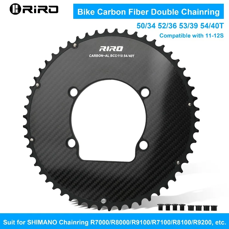 RIRO 110BCD Carbon Chainring 11/12S 4 Bolts Road Bike Double Chainwheel for Shimano 105 R7000 R8000 R9100 R7100 R8100 R9200