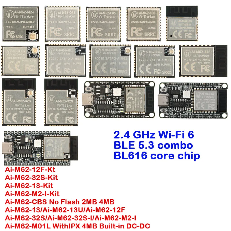Ai-M62-12F Ai-M62-13 Ai-M62-M2-I Ai-M62-32S Kit Ai-M62-CBS Ai-M62-13U M2 M01L I WiFi 6 Bluetooth-c Ble 5.3 Wireless Module Board