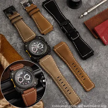 適用於 Bell Ross B&R BR-01 BR-03 男士真皮錶帶,35-24 毫米凸面牛皮錶帶,矽膠橡膠防水錶帶 10 最佳銷售 貝爾·羅斯 - №1