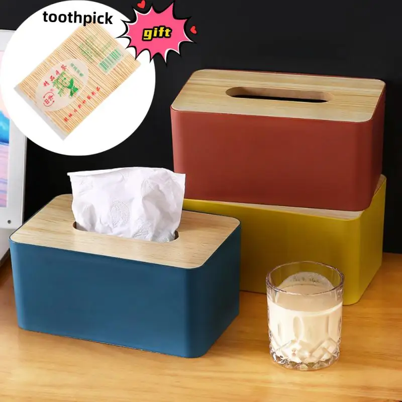 Wooden Tissue Box Napkin Holder Bamboo Lid Top Handkerchief Case Wipes Dispenser Toilet Paper Organizer Container Home Car Items