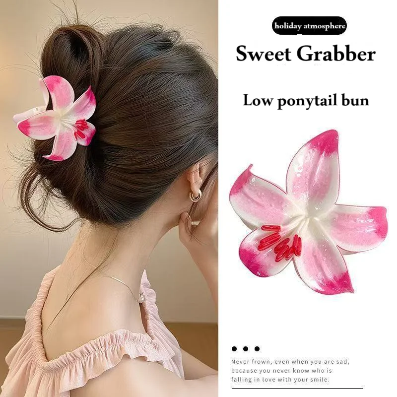 

New Narcissus Flower Hair Clip for Women Elegant Shark Clip Hair Accessory Low Ponytail Bun Clip for Back of Head