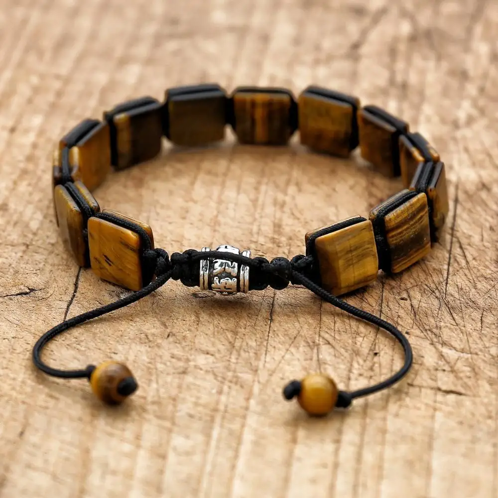 10MM Square Tiger Eye Braided Bracelet Natural Stone Bohemia Punk Man Women Friendship Charm Bracelet Bangle Couples Jewelry