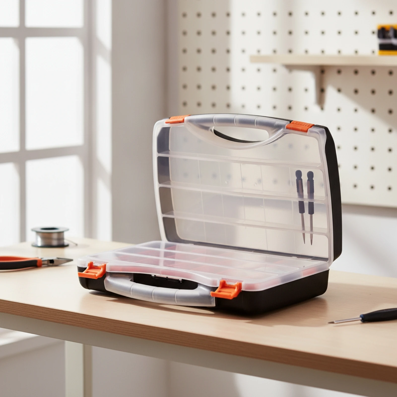 Hardware Organizer Translucent Tool Box with Secure Latches Tool Box with Dividers Portable for DIYers, Workshop, Garage