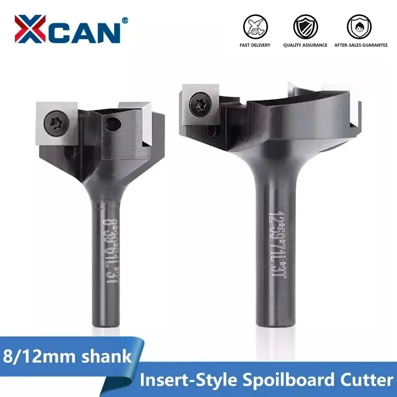 XCAN Milling Cutter for Wood 8/12mm 3 Flute Wood Planer Bit Face Mill Insert Carbide Slab Spoilboard CNC Surfacing Router Bit